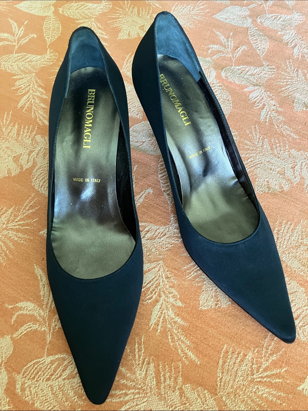 Bruno Magli Black Pointed-Toe Satin Pumps